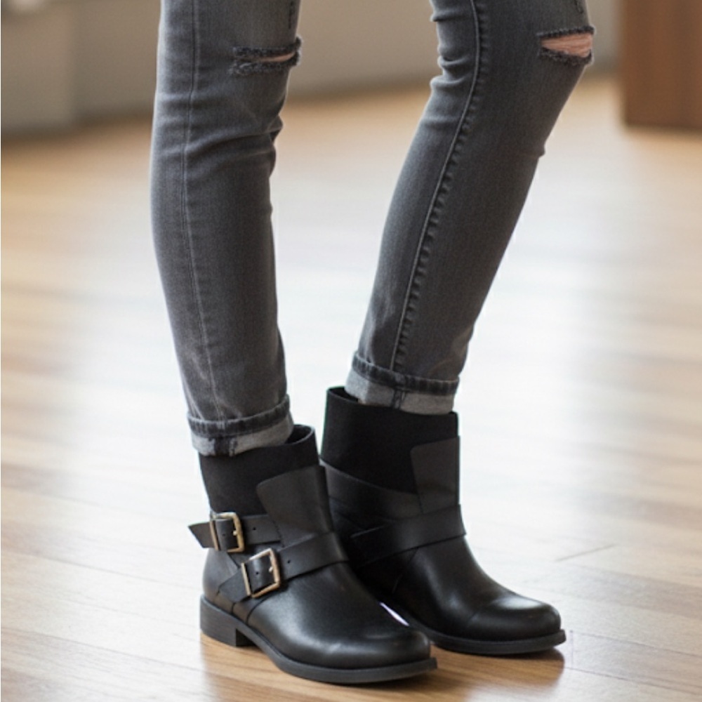 Black Moto Slip On Ankle Boots w/ Buckle Accents Kenneth Cole Gurrl Talk